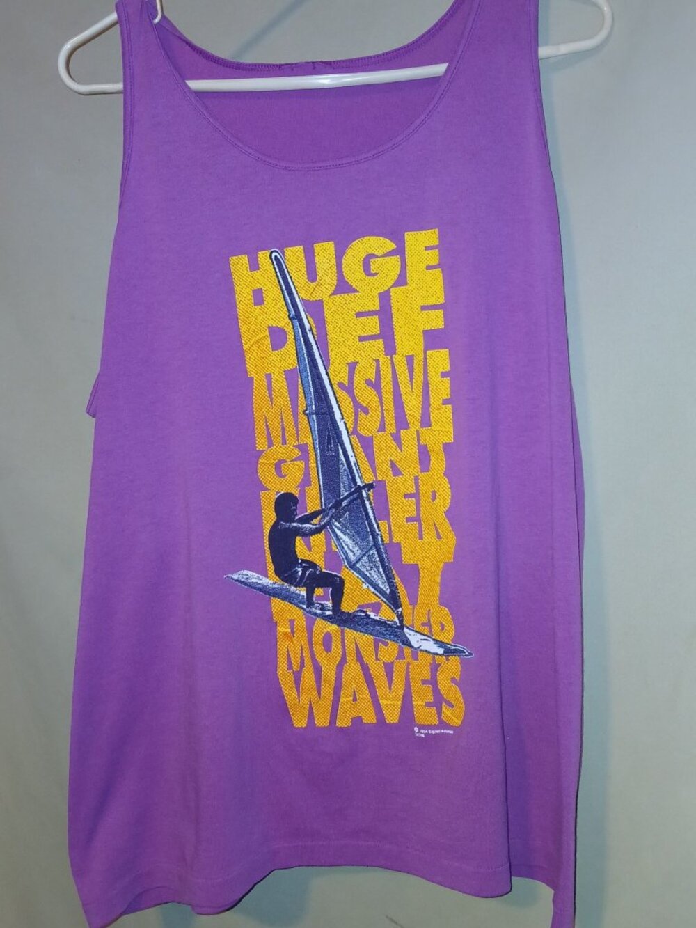 Vintage 1994 Signal Artwear Purple Windsurfer Monster Waves Tank Top Womens L